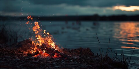 Wall Mural - Lake Shore Campfire