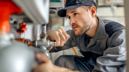 Plumber installing a water supply system