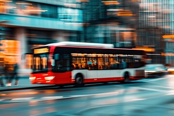 Wall Mural - City Bus in Motion, Blurred Urban Landscape