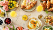 © bvbflo1 - Brunch setup with eggs benedict mimosas and croissants