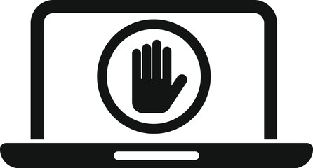 Poster - black silhouette of a laptop showing a stop hand gesture, concept of access denied