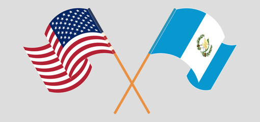 Wall Mural - Crossed and waving flags of the USA and Republic of Guatemala