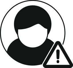 Aufkleber - black and white icon of a person with a warning sign, concept of security issue with a user account