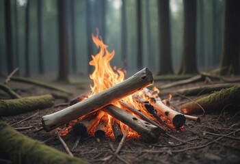 A bonfire in a forest, shallow depth of field