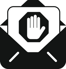 Wall Mural - Black and white icon of an envelope containing a hand making the stop sign