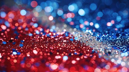 Wall Mural - Sparkling red, white, and blue glitter creating an abstract, patriotic background, perfect for celebratory themes.