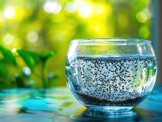 Wall Mural - glass of water on blue