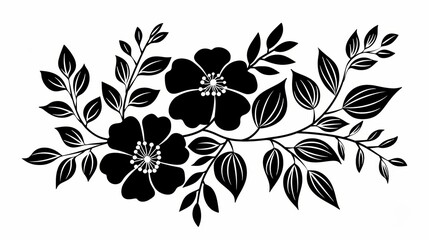 Wall Mural - Closeup of minimalistic black Slavic floral motif isolated on white background elegant and delicate 