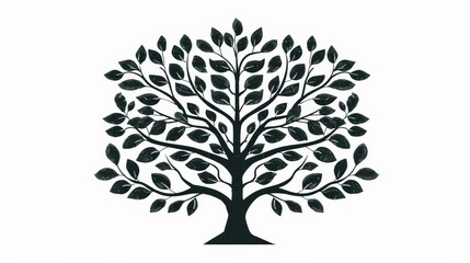 Isolated black Slavic tree design on white background minimalistic with detailed branches 