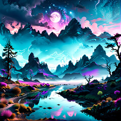 Wall Mural - landscape with mountains and clouds