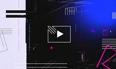 Poster - Abstract Mixed Media Background with Video Play Icon in Black and Blue
