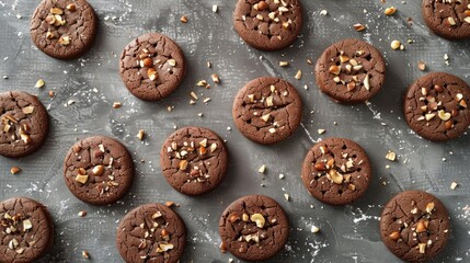 Canvas Print - Arrangement of hazelnut milk chocolate cookies on gray surface