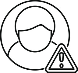 Wall Mural - Line icon of a person wearing a protective mask with a warning sign, representing health risks