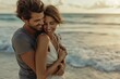 © InfiniteStudio - Romantic couple embracing on beach sunset love, happiness, relationship concept