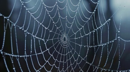 Document the intricate patterns on a spider's web covered in dew