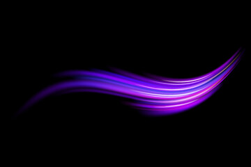 Fototapete - Abstract neon light rays background. A Colorful Motion Background of City Light Trails. Purple glowing wave swirl, impulse cable lines. Long time exposure. Vector