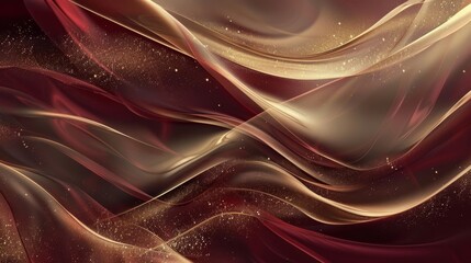 Canvas Print - Elegant maroon and gold abstract background with smooth lines and glowing accents