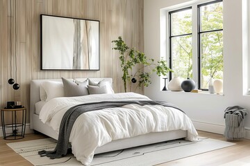 Wall Mural - The Essence of Scandinavian Style: A Modern Bedroom in Sharp 4K Resolution.