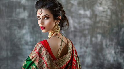 Poster - young indian woman wearing traditional sari