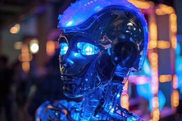 Poster - A glowing robot with a mesmerizing, hypnotic shimmer that captivates onlookers, AI generated