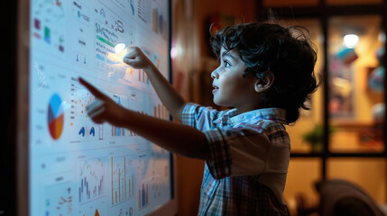 indian child interacting with a digital whiteboard