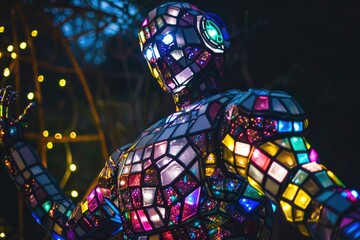 Wall Mural - A glowing robot with a mosaic of pulsing lights covering its surface, AI generated