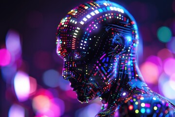 Aufkleber - A glowing robot with a mosaic of pulsing lights covering its surface, AI generated
