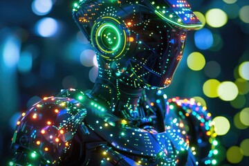 Aufkleber - A glowing robot with a mosaic of pulsing lights covering its surface, AI generated