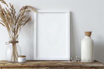 Poster - Minimalist Decor with White Frame and Dried Flowers