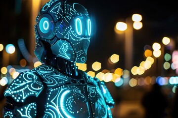 Poster - A glowing robot with intricate circuit patterns visible beneath its translucent casing, AI generated