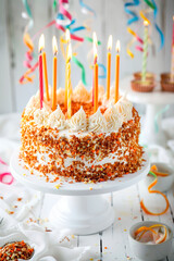 Wall Mural - carrot cake birthday on white surface background