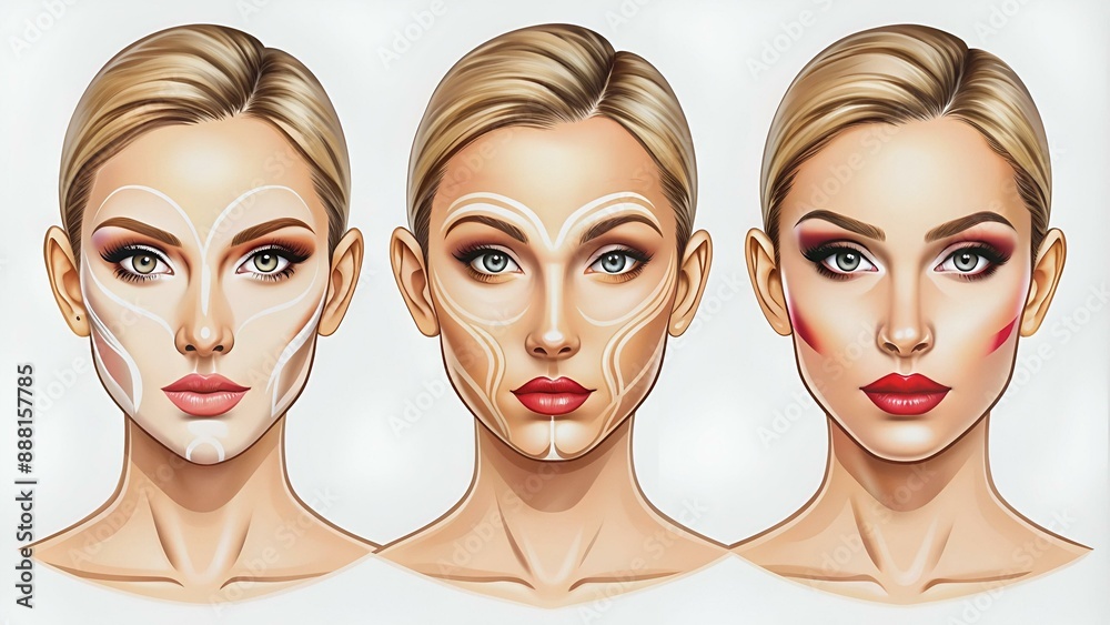 Ilustración de Stock Contouring & illuminate makeup for different types ...