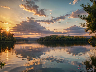 Wall Mural - sunset over the lake