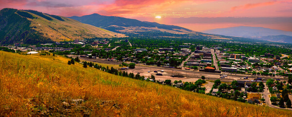 Wall Mural - Missoula Montana Panoramic City Skyline: The beautiful cityscape surrounded by the Blue Mountain and Lolo National Forest in the Western USA