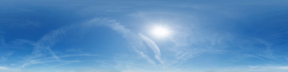 Wall Mural - seamless cloudy blue sky hdri 360 panorama with zenith and beautiful clouds for use in 3d graphics o