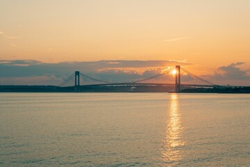 Sticker - View of the Verrazano-Narrows Bridge at sunset from Bensonhurst Park, Brooklyn, New York