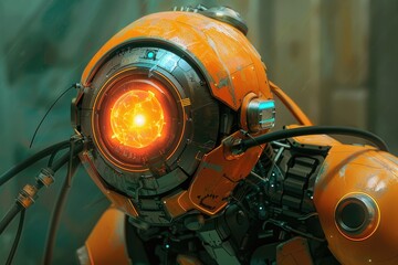 Poster - A robot with a radiant, pulsing core that powers its every movement, AI generated