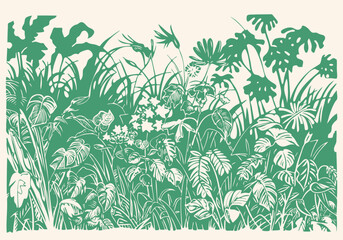 Exotic leaves and plants jungle, vector illustration