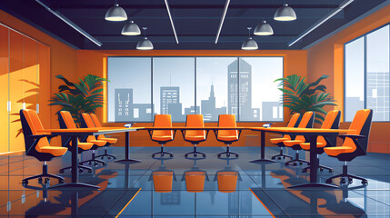 Wall Mural - professional vector background conference room set up for a business meeting with tables, chairs. Vector illustration