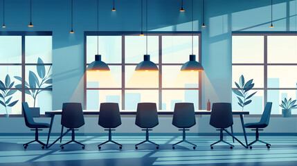 Poster - professional vector background conference room set up for a business meeting with tables, chairs. Vector illustration