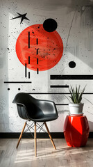 Wall Mural - Abstract Red Circle with Black Chair