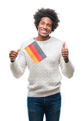 Poster - Afro american man flag of Germany over isolated background happy with big smile doing ok sign, thumb up with fingers, excellent sign