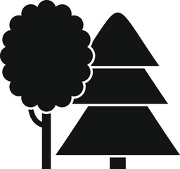 Poster - black and white image of a stylized tree and conifer growing side by side