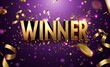 © SKIMP Art - banner design with gold text 'WINNER' on a purple background, resembling a retro casino game sign with confetti around the word winner Generative AI