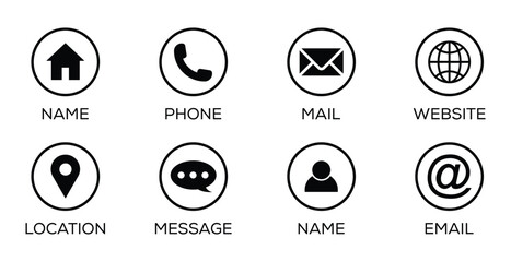 contact and web icons set. contact, connection and location symbols. communication icon set.