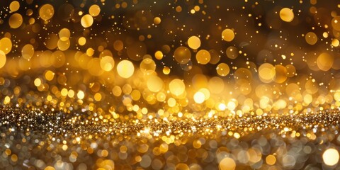 Wall Mural - Golden bokeh lights in a festive background with a shimmering texture perfect for holiday celebrations and event decorations festive mood concept