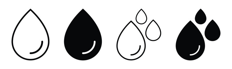 Poster - water drop icon set. simple water droplet symbol. transparent png and vector illustration.