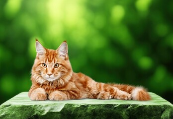 Wall Mural - Young playful cute cat relaxing in backyard.