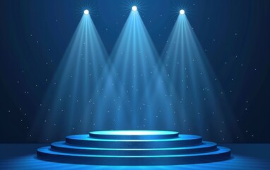 Wall Mural - elegant podium with spotlight on blue background generative ai