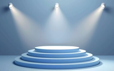 Wall Mural - elegant podium with spotlights on blue background generative ai